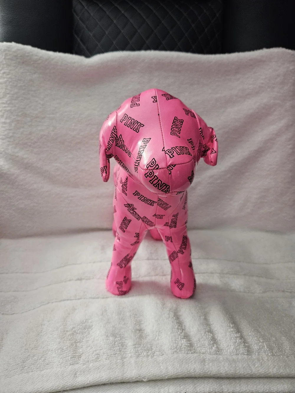 Victoria's Secret PINK Large Dog Plush 2015 Hot Pink Black Graffiti Logo 10